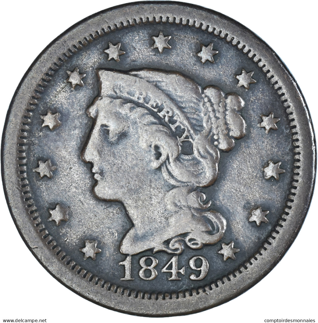 Monnaie, États-Unis, Braided Hair Cent, Cent, 1849, Philadelphie, TTB, Cuivre - 1840-1857: Braided Hair (Capelli Intrecciati)