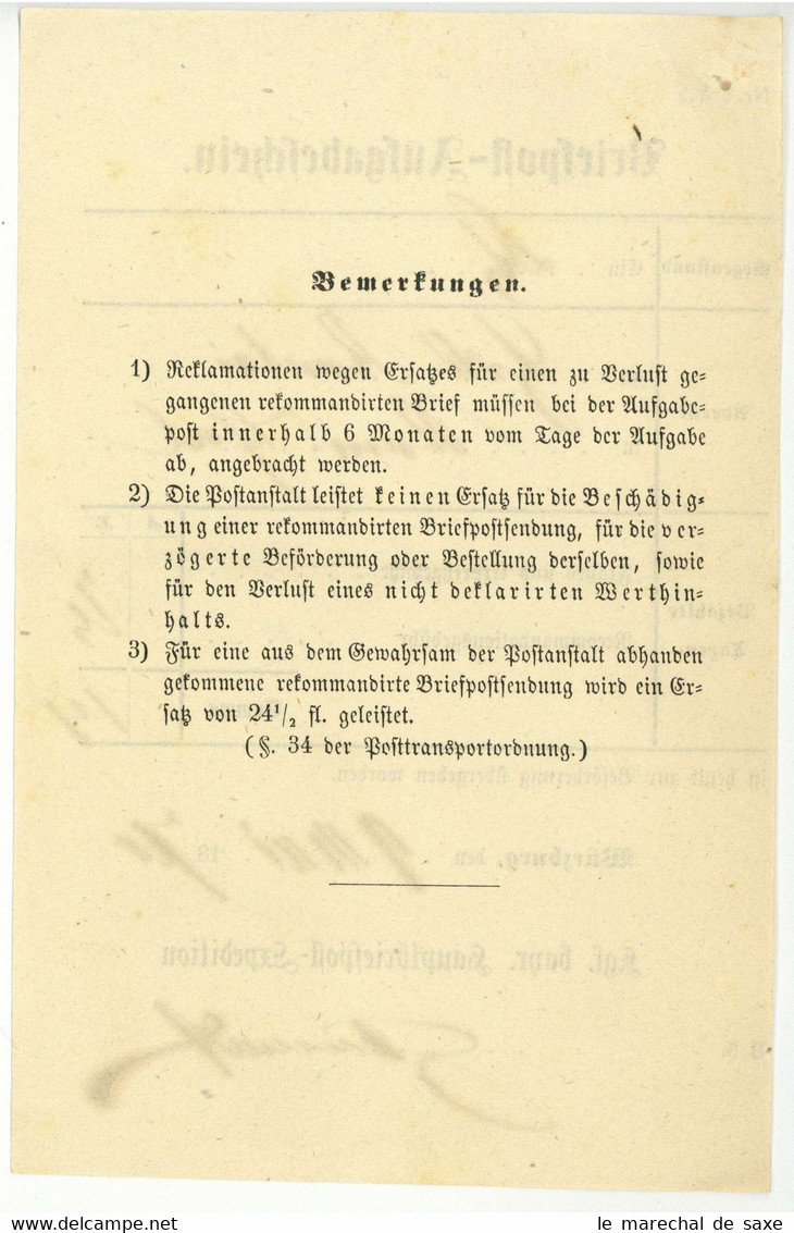 Würburg 1870 Briefpost Aufgabeschein Postschein Romsthal - 1800 – 1899