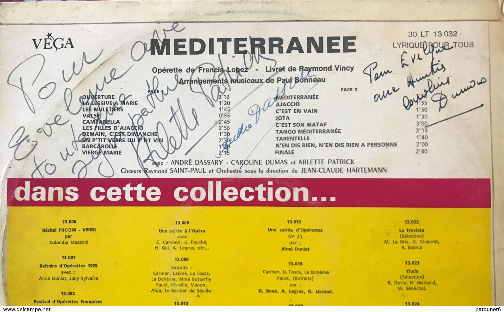 MEDITERRANEE  -  André DASSARY, Caroline DUMAS, Arlette PATRICK  (3 Dédicaces) - Oper & Operette