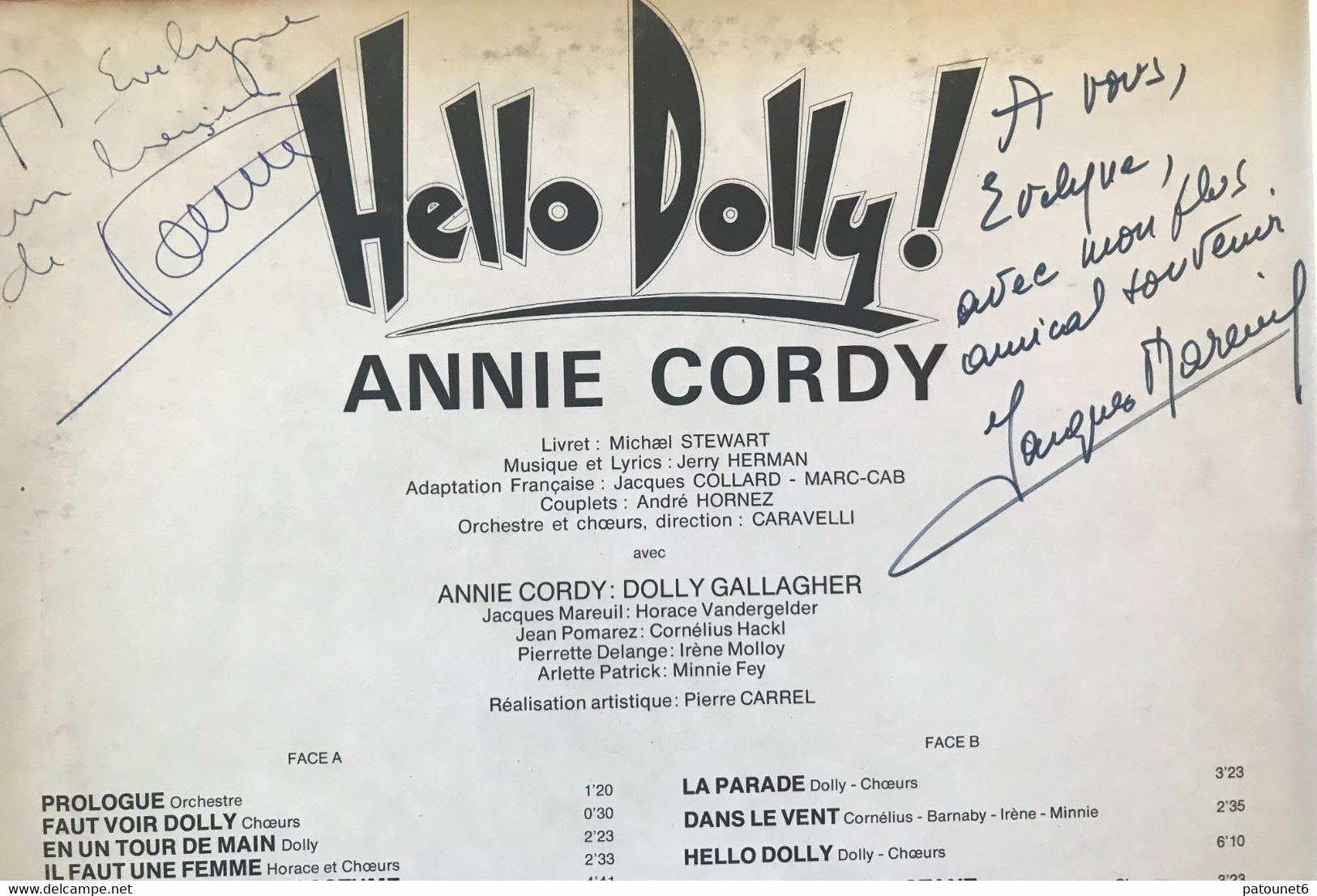 HELLO DOLLY  -  Annie CORDY, Jacques MAREUIL (2 Dédicaces + 1 ??) - Opéra & Opérette