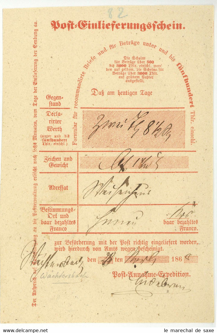 Wächtersbach 1868 Postschein Hanau Hessen - 1800 – 1899