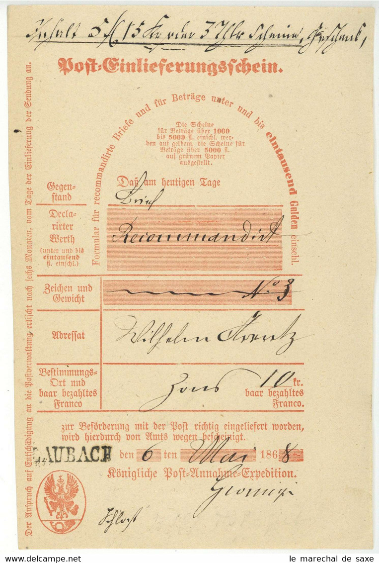 Laubach Hessen Postschein 1868 - 1800 – 1899