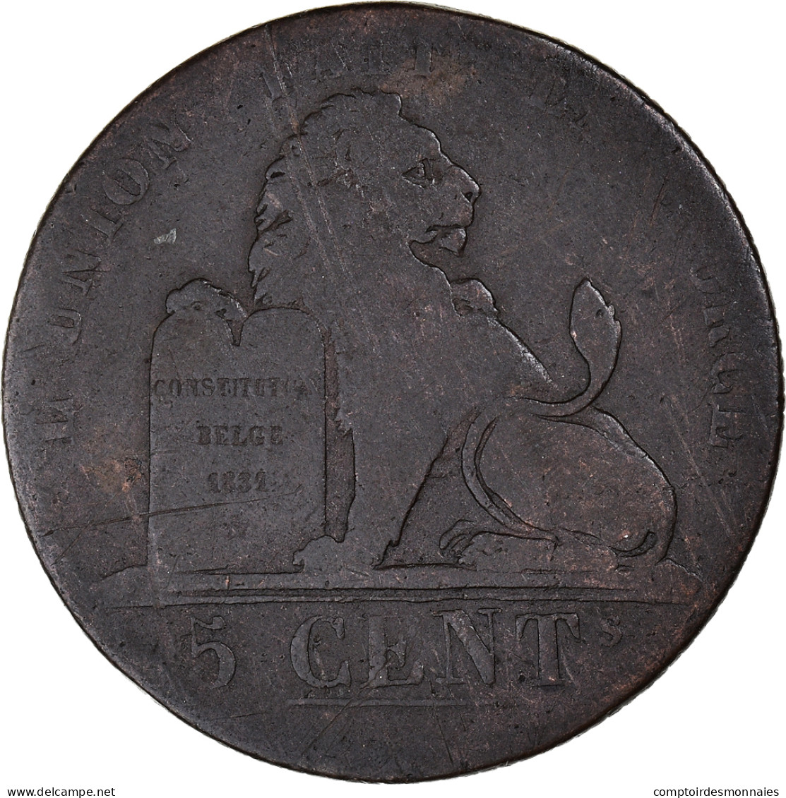 Monnaie, Belgique, Leopold I, 5 Centimes, 1837, Bruxelles, TB, Cuivre, KM:5.1 - 5 Cent
