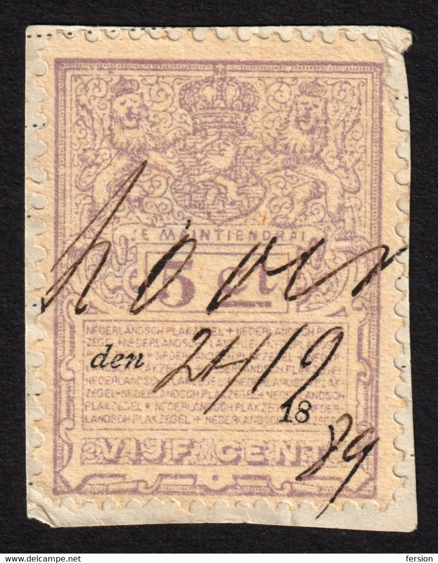 Netherlands - 1889 TAX REVENUE FISCAL Stamp - Coat Of Arms - Used - 5 Ct - Revenue Stamps