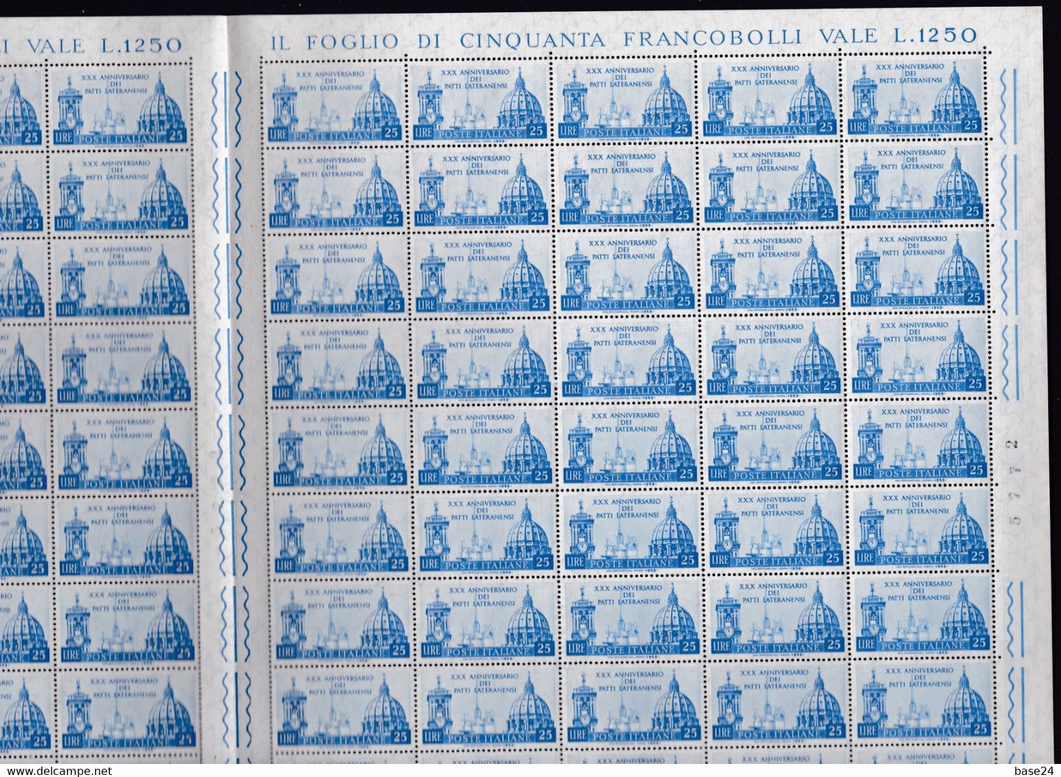 1959 Italia Repubblica PATTI LATERANENSI 100 Valori In Doppio Foglio Di 50 MNH** LATERAN PACTS Double Sheet - Ganze Bögen