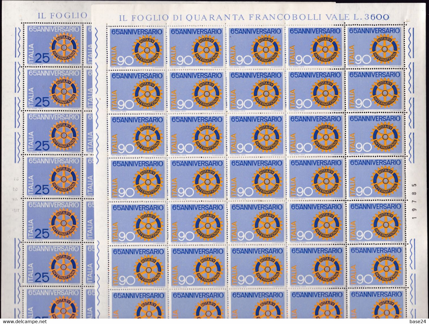 1970 Italia Italy Repubblica 65° ANNIVERSARIO ROTARY 50 Serie In 2 Fogli MNH** 65th ROTARY ANNIVERSARY 2 Sheets - Ganze Bögen