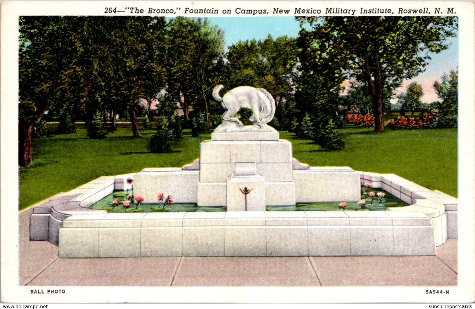 New Mexico Roswell The Bronco Fountain New Mexico Military Institute Curteich - Roswell