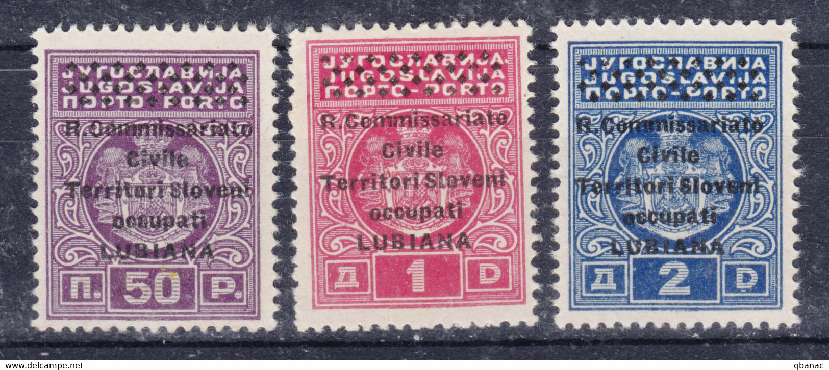 Italy Occupation Of Slovenia Laibach Lubiana 1941 Porto Set, Bigger Letter Sassone#6,7,8 Mint Hinged - Lubiana