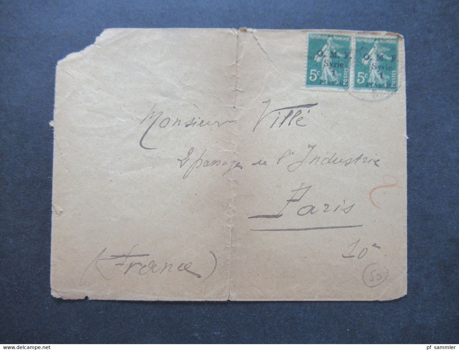 Frankreich Kolonie 1920er Jahre OMF Syrie MeF 1 Piaster Nach Paris Gesendet - Storia Postale