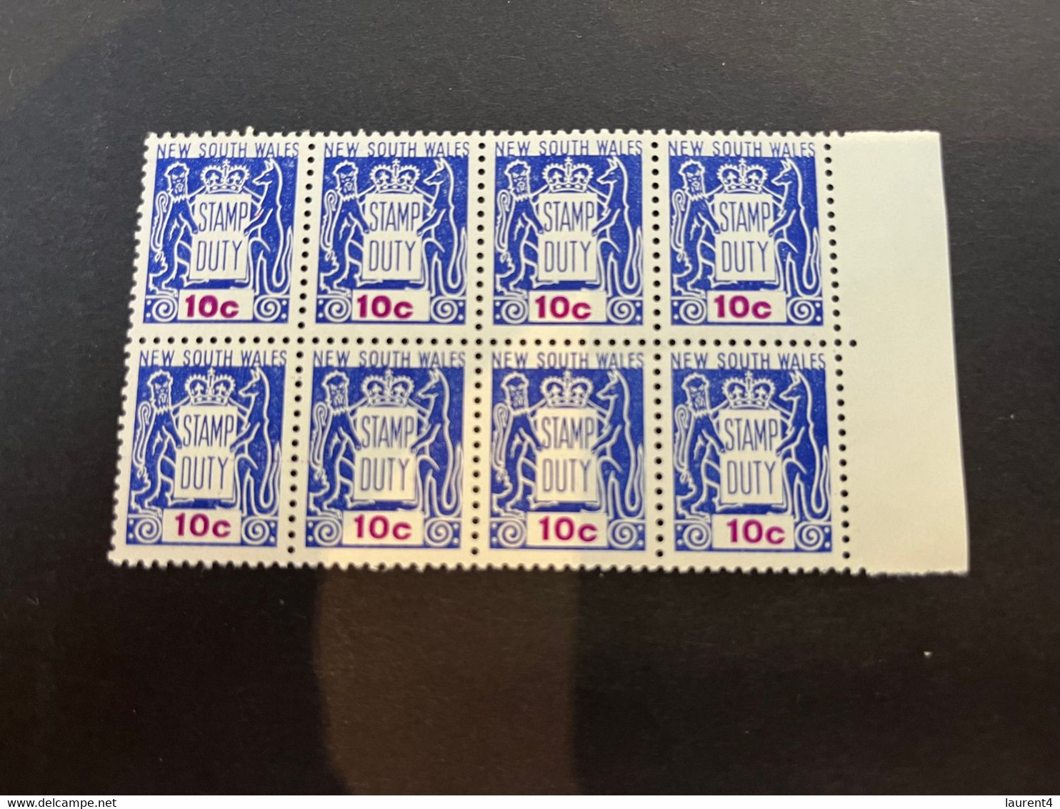 (stamp 19-10-2022) Mint - Australia - Stamp Duty (bloc Of 8) 1 Cent Green & 10 Cents Blue - Fiscali