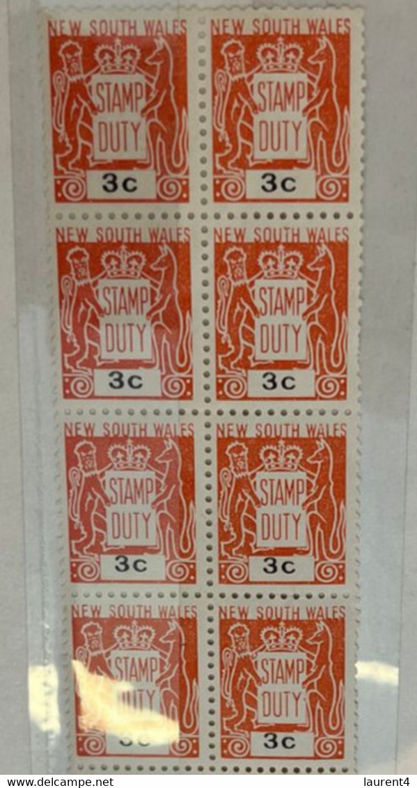 (stamp 19-10-2022) Mint - Australia - Stamp Duty (bloc Of 8) 1 Cent Green & 10 Cents Blue - Steuermarken