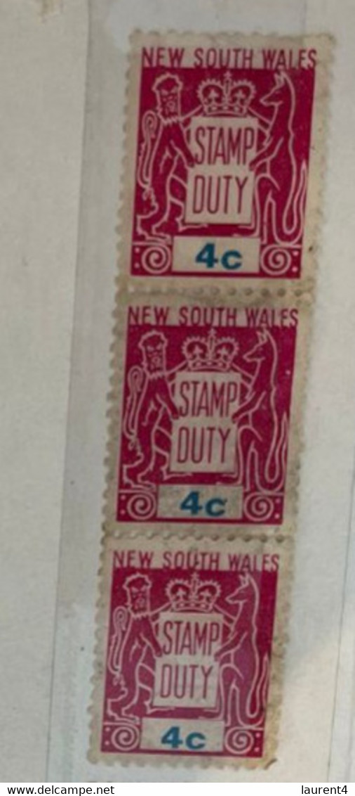 (stamp 19-10-2022) Mint - Australia - Stamp Duty (strip Of 3 + 2) 4 Cents Pink - Fiscale Zegels