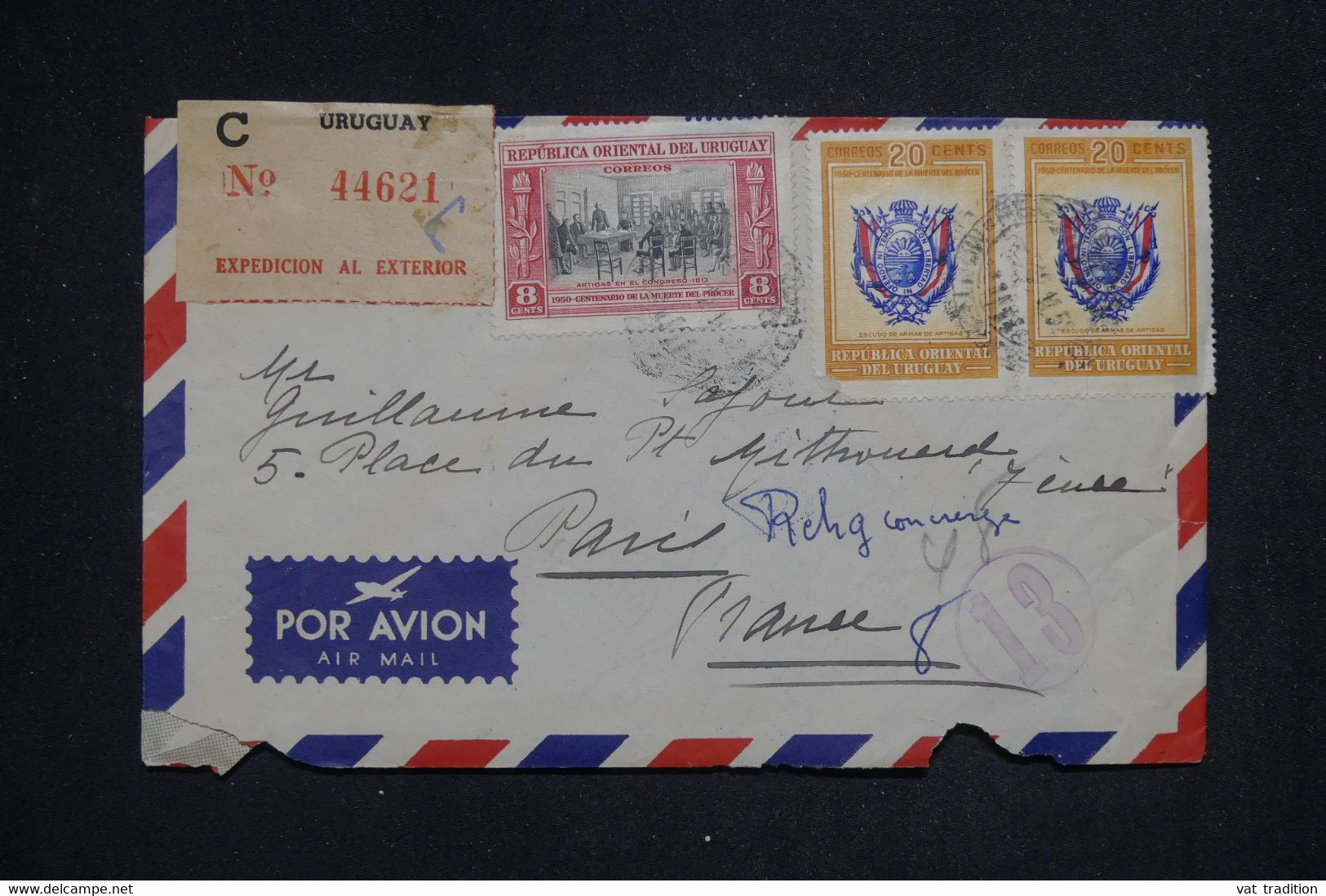 URUGUAY - Enveloppe De Montevideo En Recommandé Pour Paris En 1953 Par Avion - L 132772 - Uruguay