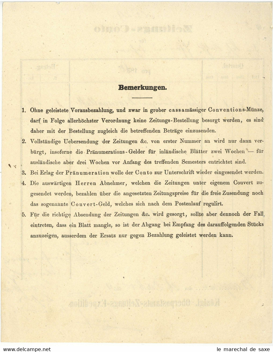 Burgsinn 1859 Zeitungsrechnung Knauf - 1800 – 1899