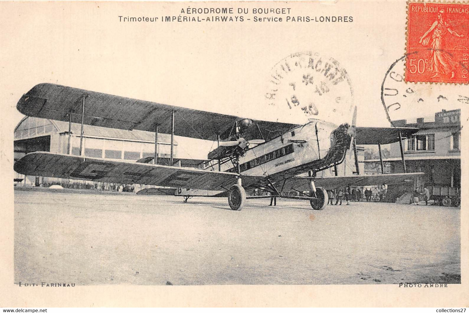 93-LE-BOURGET- AERODROME DU BOURGET- TRIMOTEUR IMPERIAL-AIRWAYS- SERVICE PARIS LONDRES - Le Bourget
