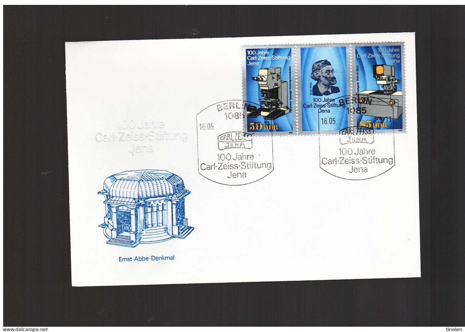 DDR -  16 5 1989 FDC 100. JAHRE CARL ZEISS-STIFTUNG -JENA - - 1981-1990