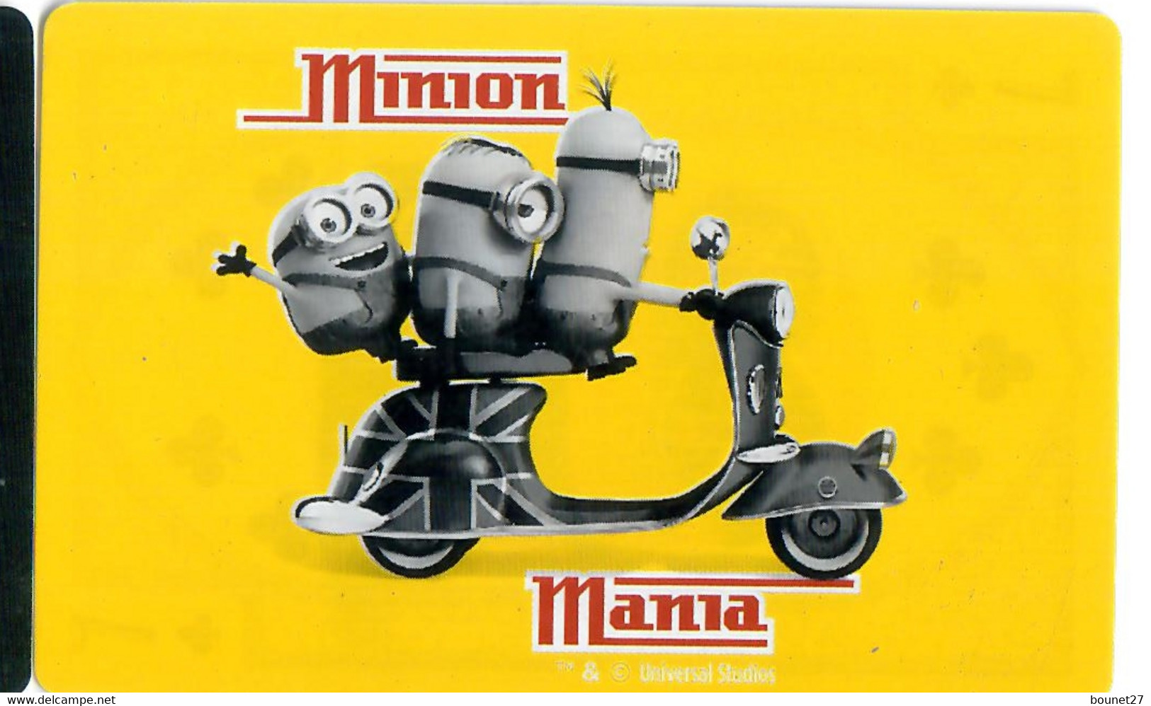 Carte Card Carrefour - LES MINIONS -  MINION MANIA Sur Une Vespa Fond Jaune - Sonstige & Ohne Zuordnung