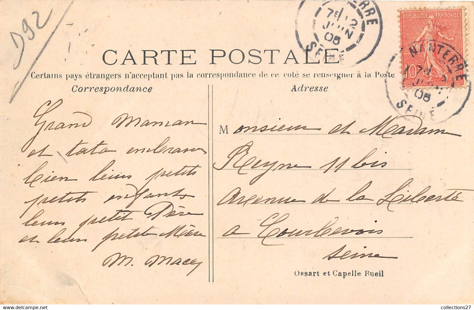 92-NANTERRE-SOUVENIR DU COURONNEMENT DE LA ROSIERE MELLE CHAILLOU ROSIERE ANNEE 1905 - Nanterre