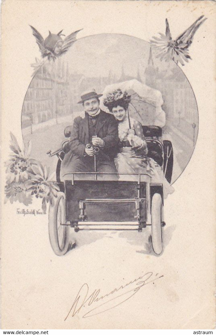 Cpa- Illustrateur F. Charles Scolik - Couple En Voiture En Medaillon - Scolik, Charles