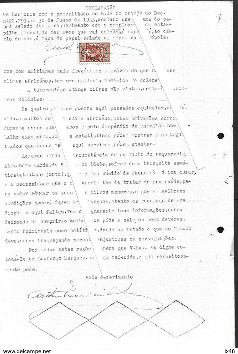 Raro Documento Fiscal Macau Stamp Assistência De 20A,1938. Rare Macau Tax Document With 20A Assistance Stamp Tuberculosi - Other & Unclassified