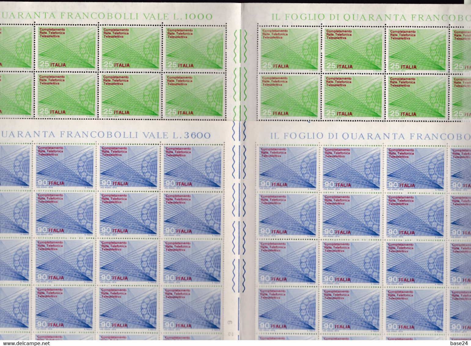 1970 Italia Repubblica RETE TELEFONICA 80 Serie Di 2 Valori In Doppio Foglio Di 40 MNH** TELEPHONE NETWORK Double Sheet - Ganze Bögen