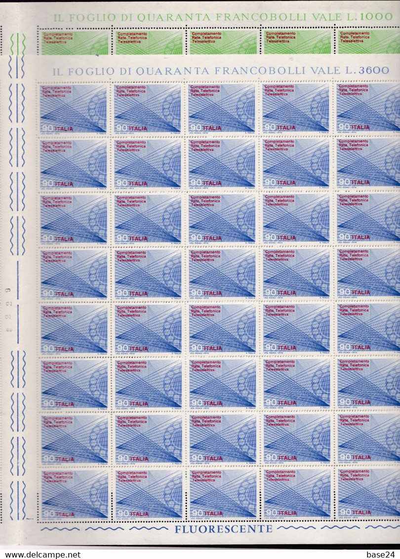 1970 Italia Repubblica RETE TELEFONICA 80 Serie Di 2 Valori In Doppio Foglio Di 40 MNH** TELEPHONE NETWORK Double Sheet - Ganze Bögen