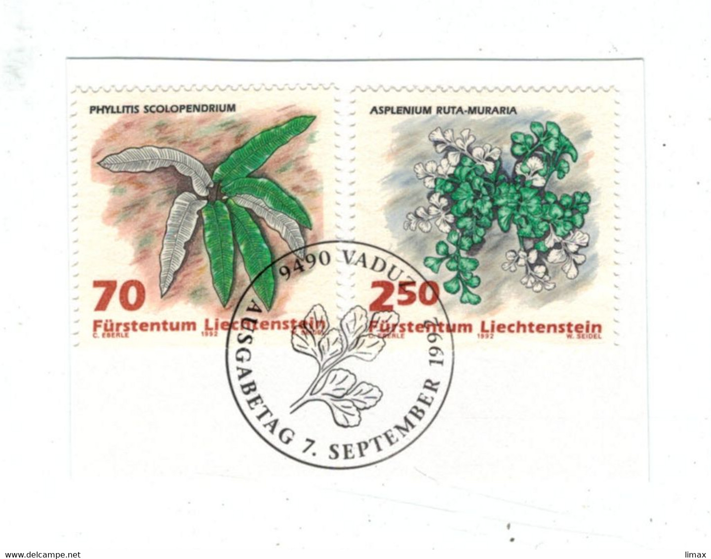 Liechtenstein BST Phyllitis Scolopendrium Hirschzunge - Asplenium Ruta-muraria 1992 - Cartas & Documentos