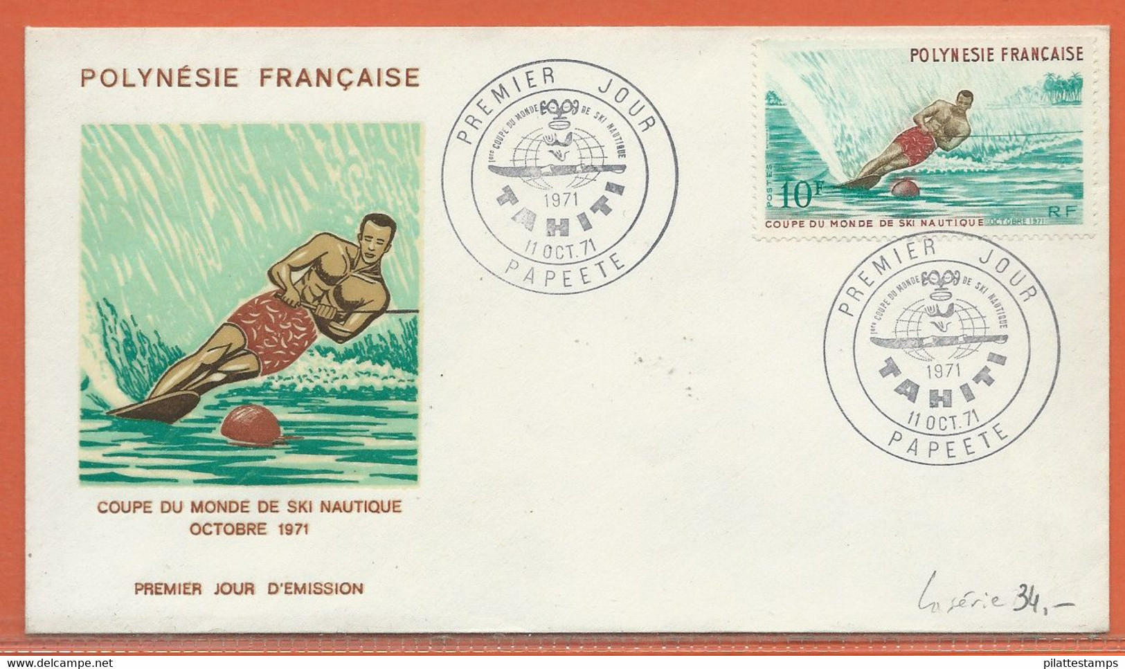 SPORT SKI NAUTIQUE POLYNESIE 3 LETTRES FDC DE 1971 - Water-skiing