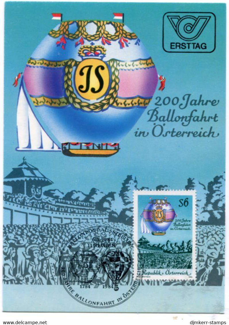 AUSTRIA 1984  Bicentenary Of Balloon Flight On Maxicard.  Michel 1787. - Maximum Cards