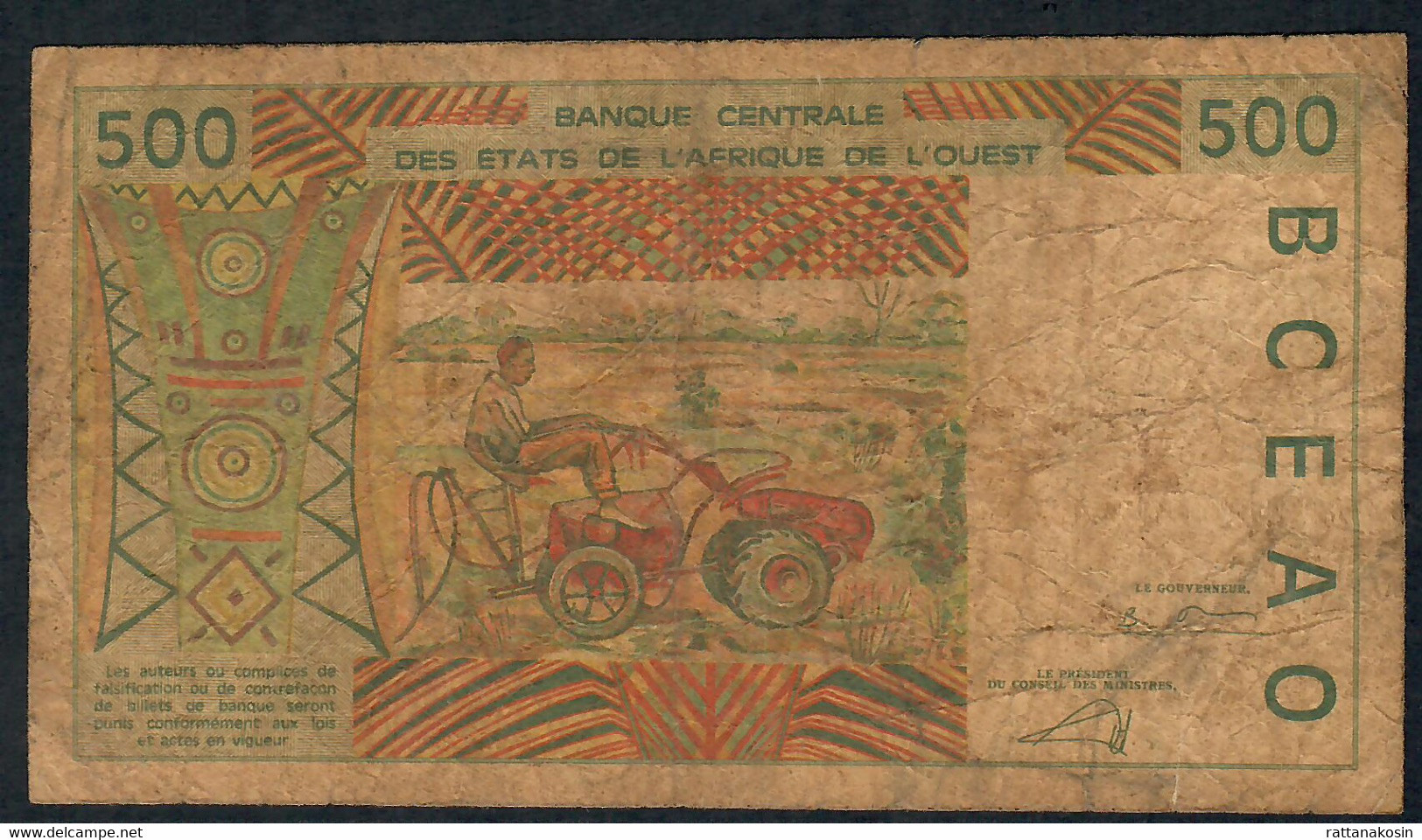 W.A.S. LETTER A = IVORY COAST  P110Al 500 FRANCS (20)02 2002  Sign.31   FINE - West African States