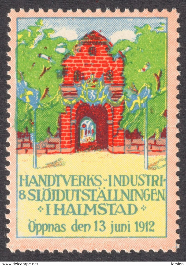 Industtry Handicraft Fair Exhibition 1912 FLAG Sweden Halmstad - LABEL CINDERELLA VIGNETTE - Ongebruikt