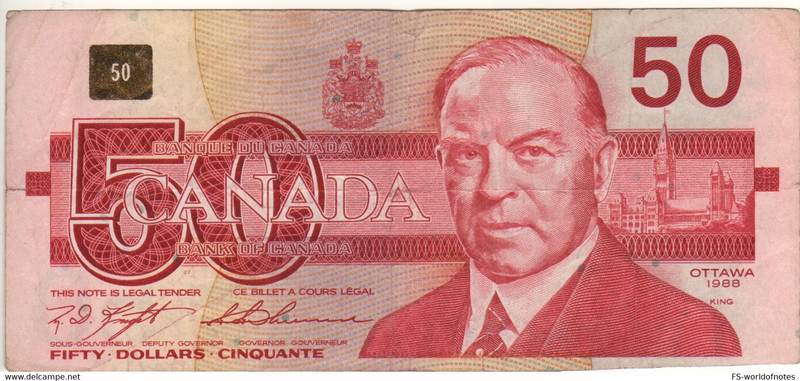 CANADA  $ 50 Dollars  P98c  1988   (William Lyon MacKenzie King + Snowy Owl Back   Sign.  Knight & Thiessen ) - Canada