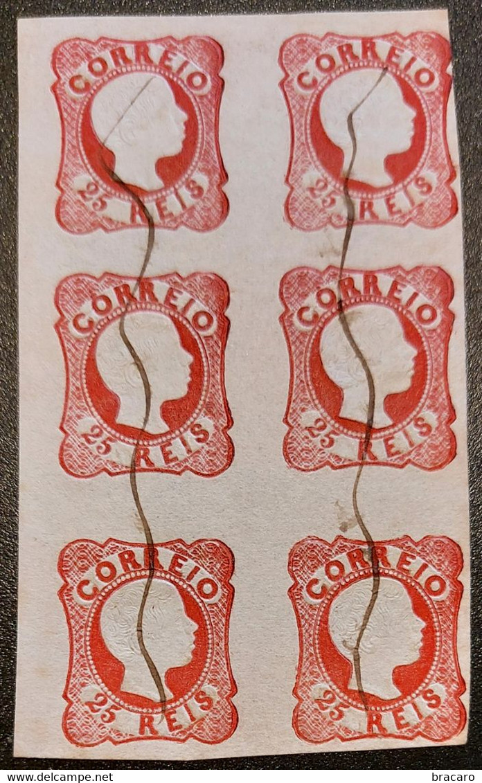 PORTUGAL - D. Pedro V, Cabelos Anelados 25 Reis Mf13 - Bloco De 6, Exemplares De LUXO - Obliterados à Pena - Used Stamps