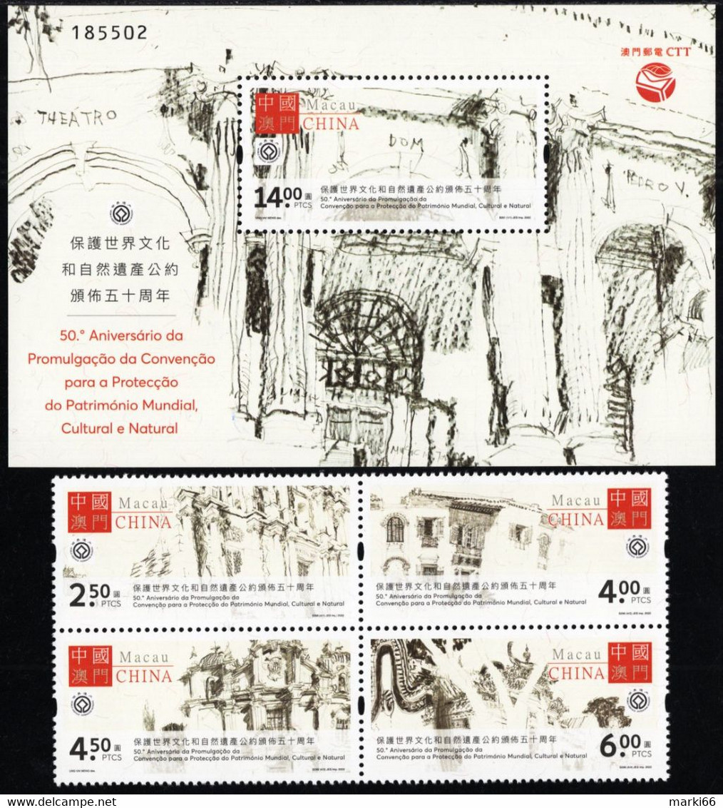 Macao - 2022 - World Cultural Heritage Protection - 50th Anniversary Of Convention - Mint Stamp Set + S/sheet - Libretti