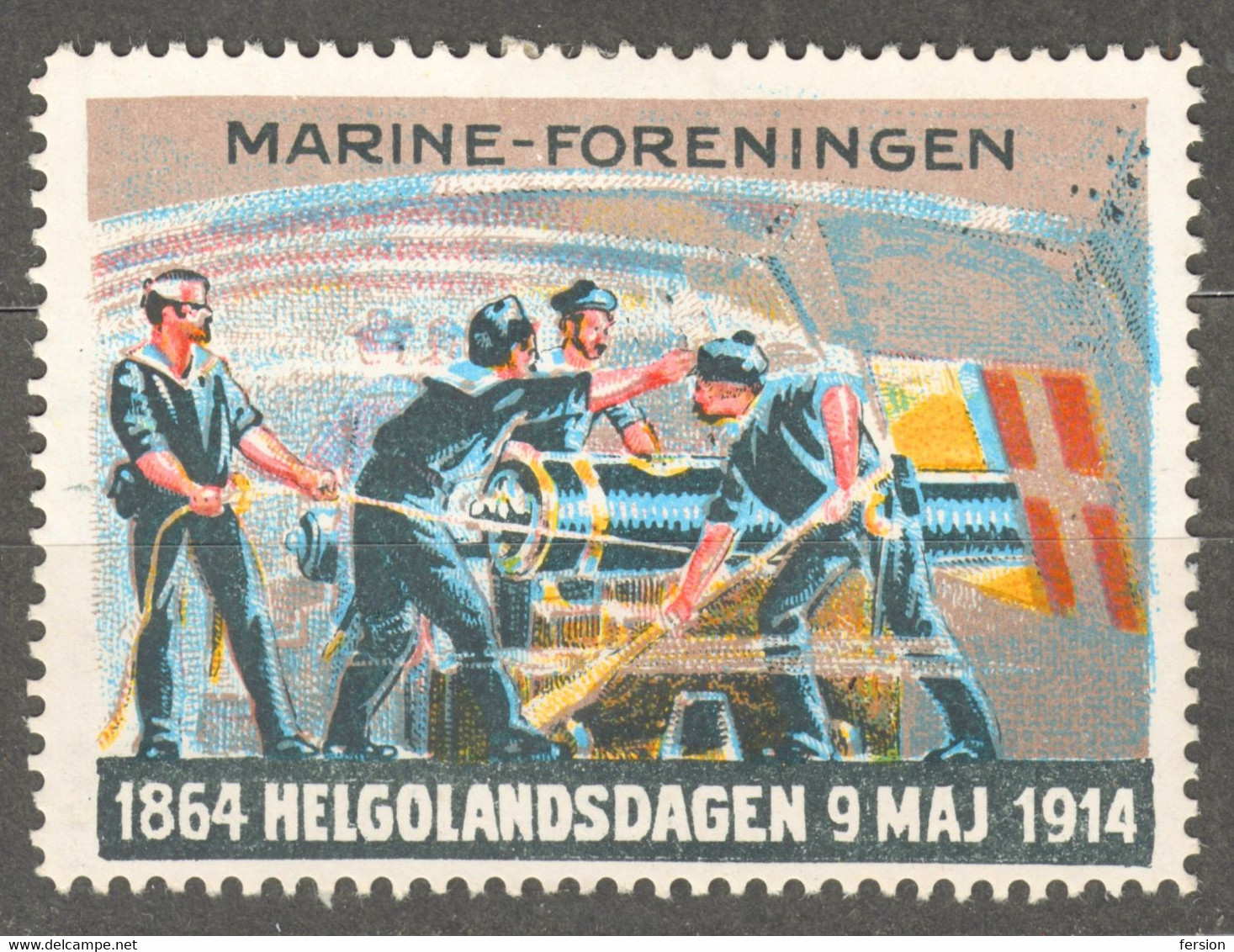 MILITARY NAVY MARINE Battle Helgoland Cannon FLAG Denmark 1914 CINDERELLA LABEL VIGNETTE Andreasen Lachmann - Unused Stamps