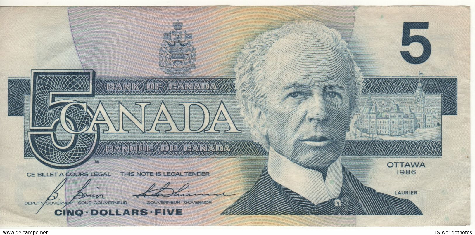 CANADA  $ 5 Dollars  P95c  1986 ( Sir Wilfrid Laurier + Kingfisher Bird  At Bonin & Thiessen ) - Canada