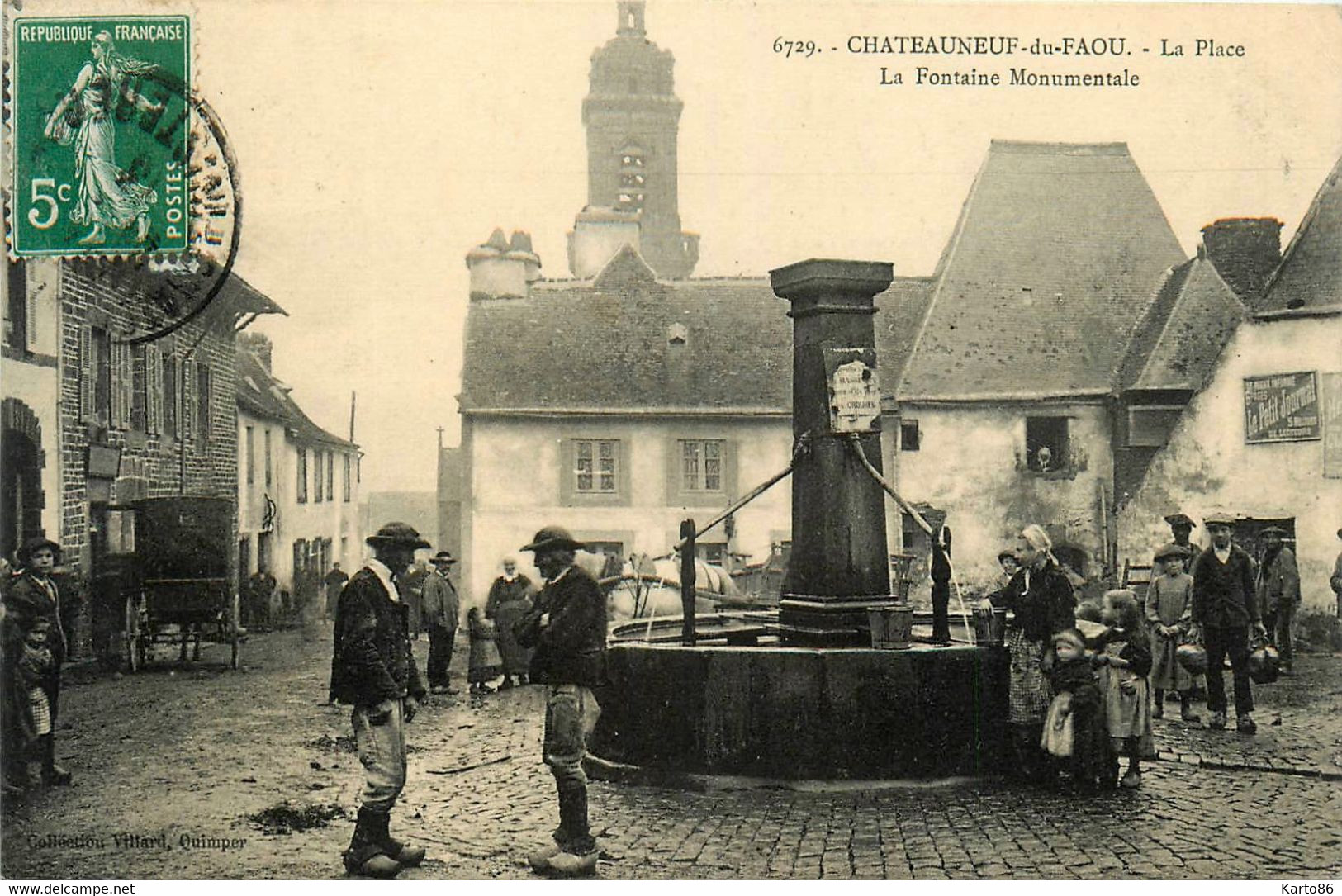 Châteauneuf Du Faou * La Place Et La Fontaine Monumentale * Coiffe * Villageois - Châteauneuf-du-Faou