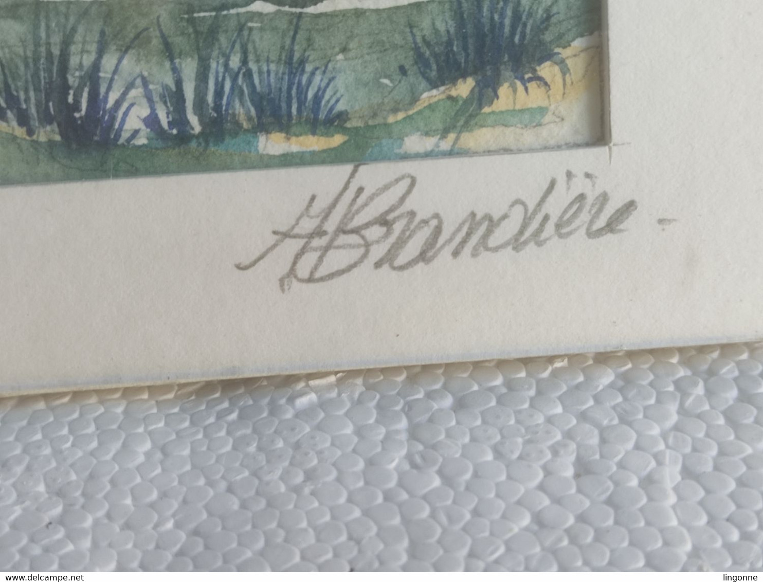 TABLEAU Sous VERRE Aquarelle Signé A. BRANDIERE Paysage De Mer Plage Bateau 10 X 15 Cm Env - Aquarelles