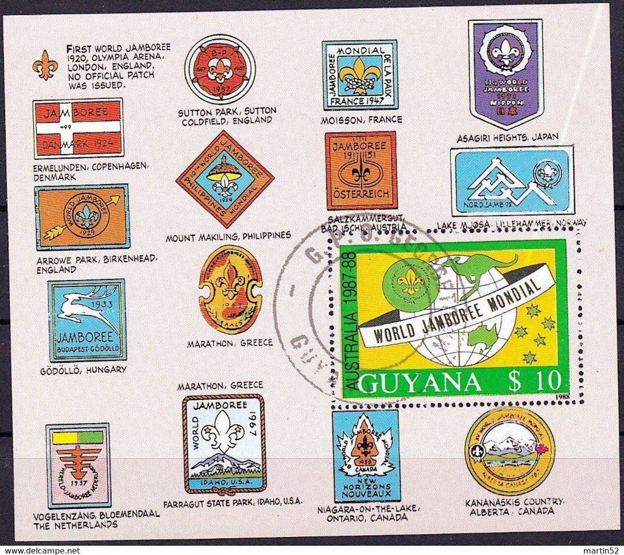 GUYANA 1989: WORLD JAMBOREE MONDIAL (official Patches) Michel-N° 2490 = Block 40 Mit O G.P.O. GEORGETOWN - Oblitérés