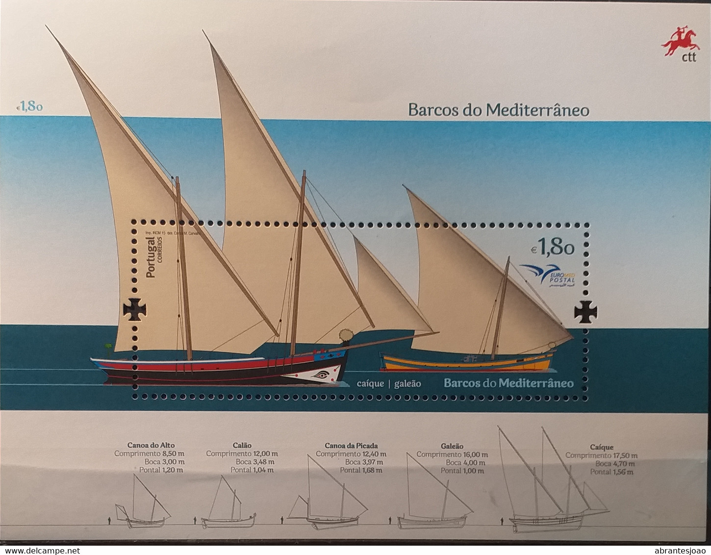 2015 - Portugal - MNH - EUROMED POSTAL - Boats Of Mediterranean - 3 Stamps + 1 Souvenir Sheet Of 1 Stamp - Unused Stamps