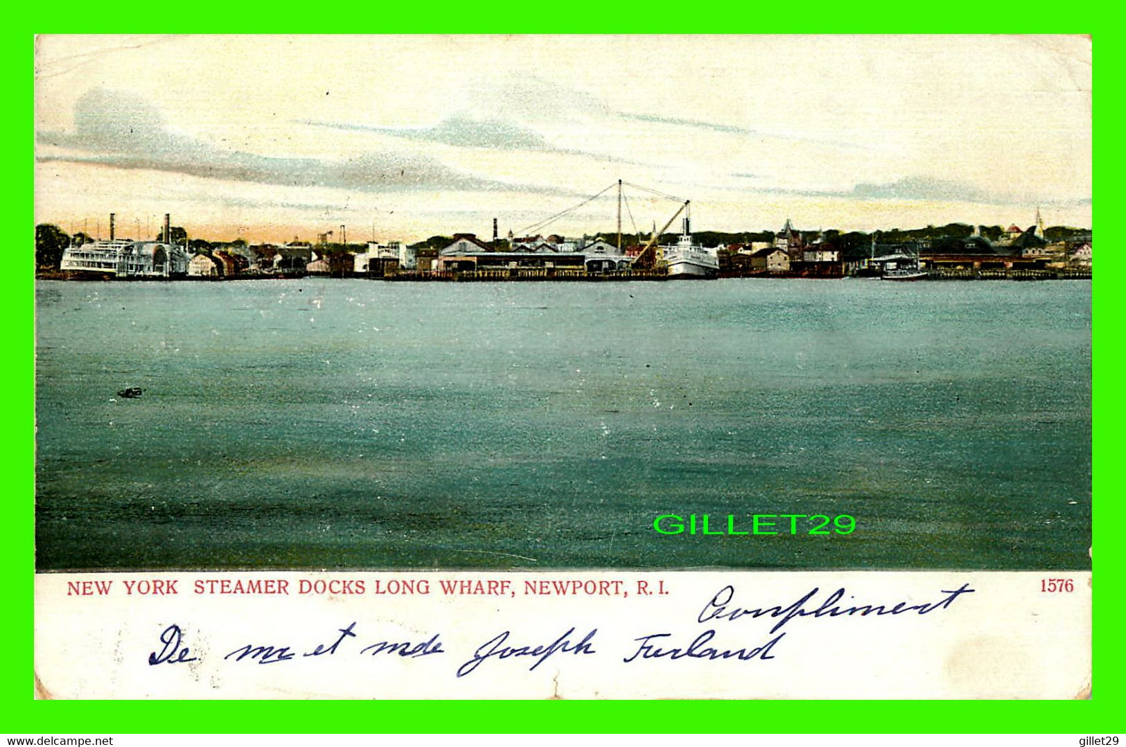 NEWPORT, RI - NEW YORK STEAMER DOCKS LONG WHARF - TRAVEL IN 1907 -  A. C. BOSSELMAN & CO - - Newport