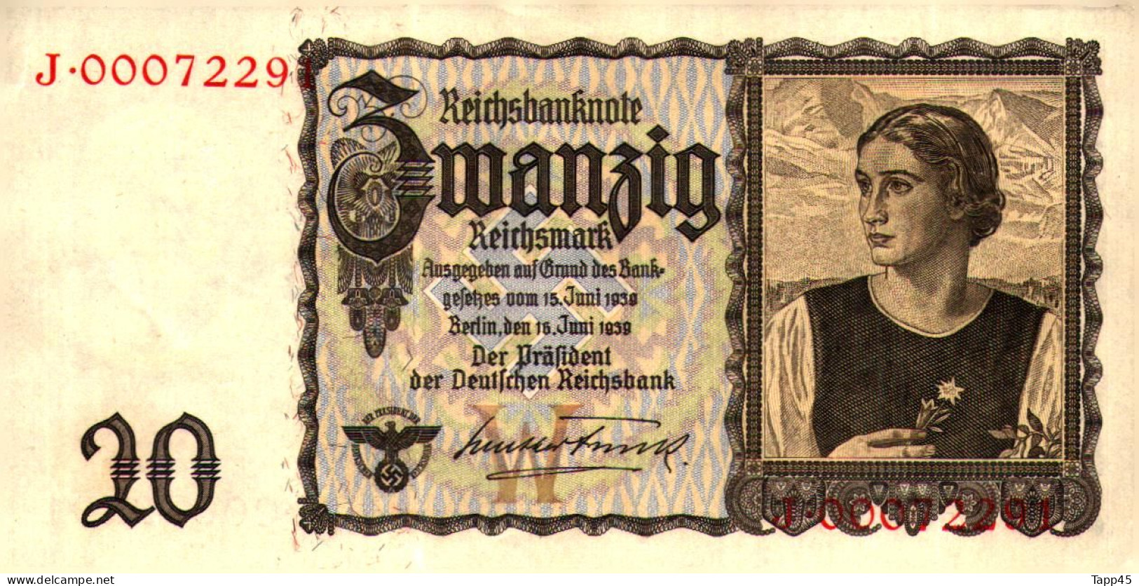 2 Billets > Allemagne  > 15 Juin 1939   20 Reichsmark > Comme Neuf / SUP  > C 04 > - 20 Reichsmark