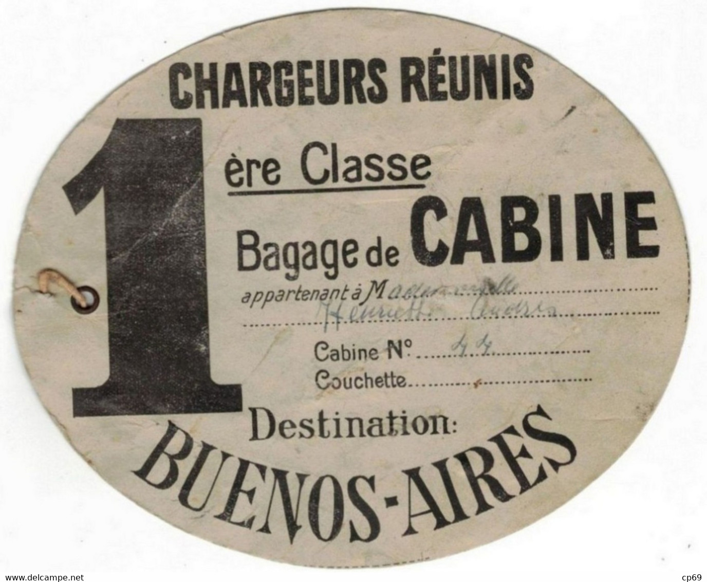 Papier Cartonné à Bagage Voyage Paquebot Destination Buenos-Aires Argentine Travel Luggage Amérique Du Sud En L'Etat - Altri & Non Classificati