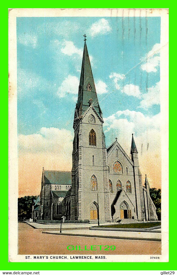 LAWRENCE, MA - CITY HALL -  ST MARY'S CHURCH - TRAVEL IN 1926 -  C. T. AMERICAN ART COLORED - - Lawrence