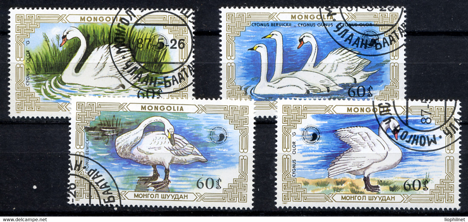 MONGOLIE 1987, Yvert 1519/22, Cygnes, 4 Valeurs, Oblitérés / Used. R063 - Cisnes