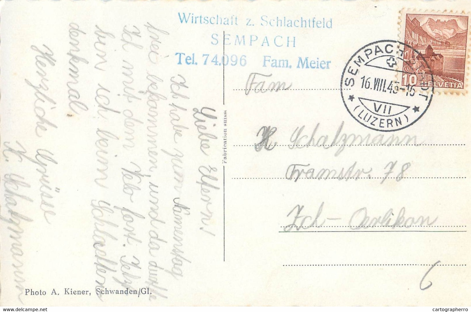 Switzerland Postcard Winkelrieddenkmal Bein Schlachtfeld Sempach 1943 - Sempach