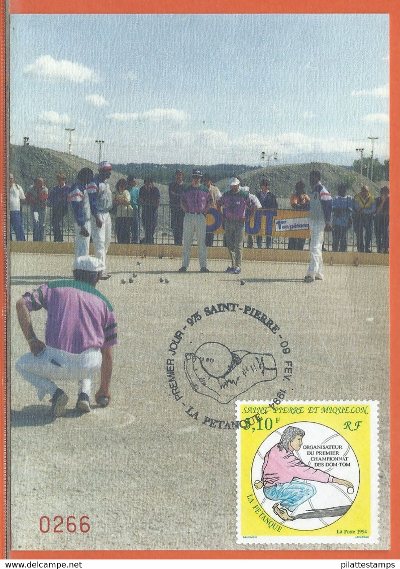 SPORT PETANQUE SAINT PIERRE CARTE MAXIMUM FDC DE 1994 - Bowls