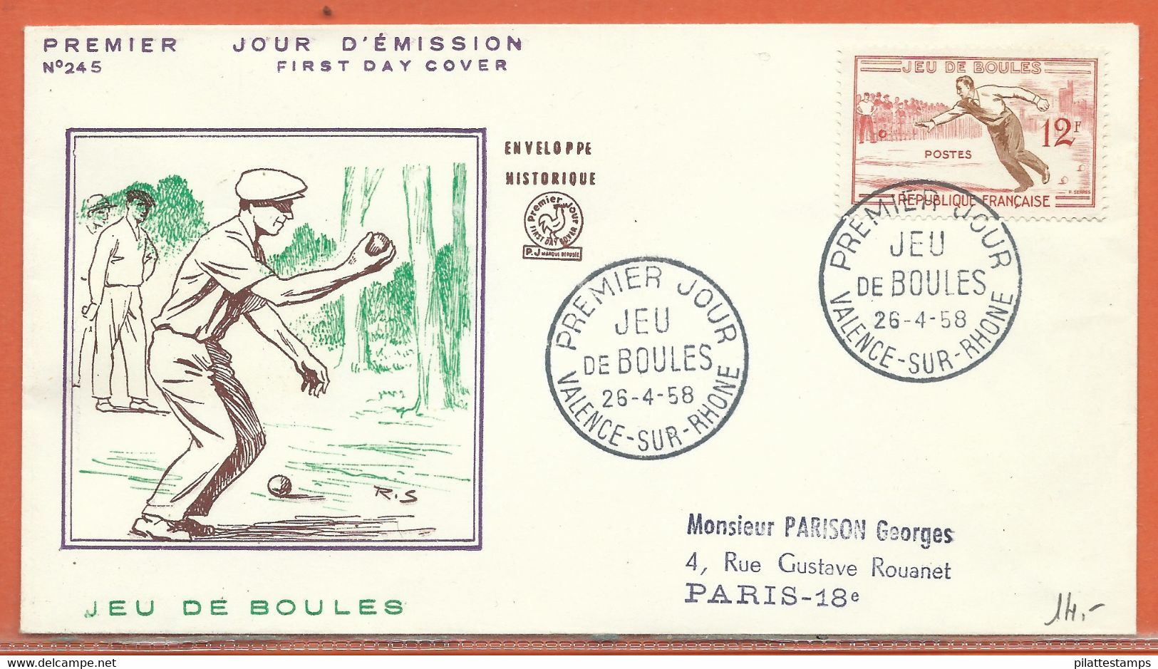 SPORT PETANQUE FRANCE LETTRE FDC DE 1958 - Pétanque