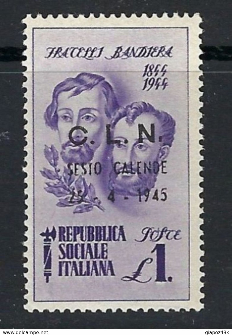 Italia C.L.N. 1945  SESTO CALENDE  N.  9 ** F.lli BANDIERA Varietà = NON Certificati  Cat. ? € ️ Lotto N. 1591 ️ - Nationales Befreiungskomitee