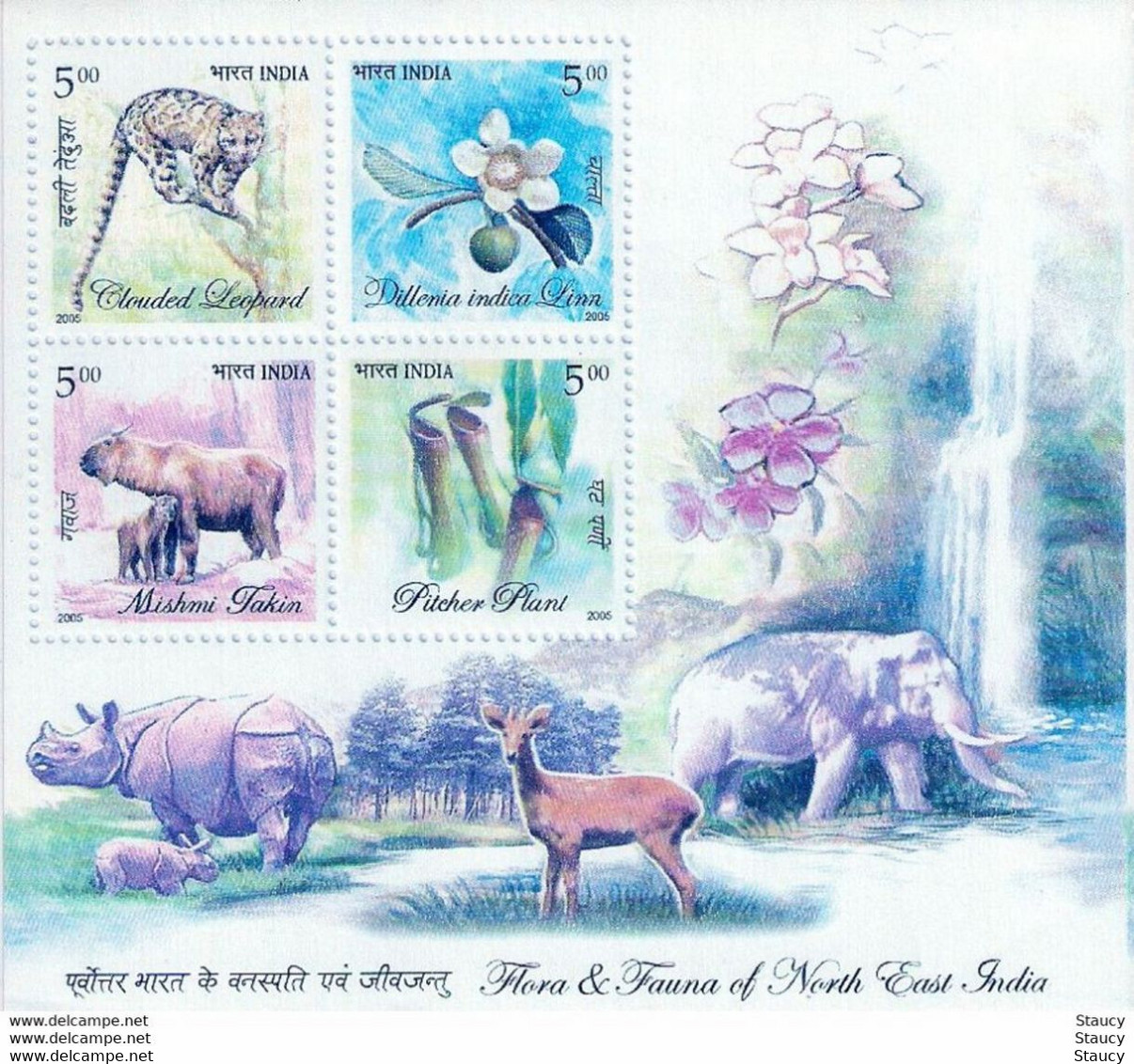 India 2005 Flora Fauna Pitcher Plant Clouded Leopard Flower Animals Miniature Sheet MS MNH - Otros & Sin Clasificación